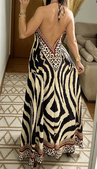 Leopard Boho Silk Dress - Bohèmea Butik