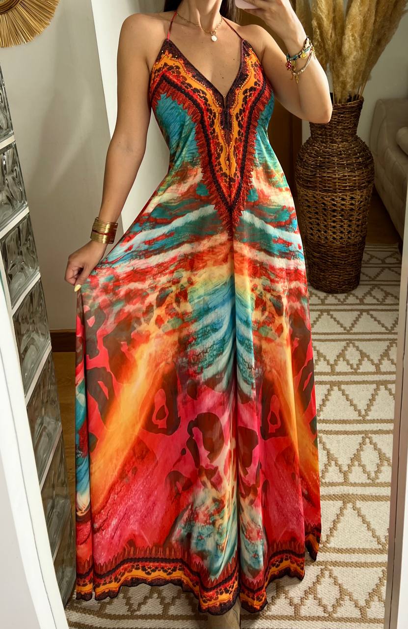 Fire Boho Silk Dress - Bohèmea Butik
