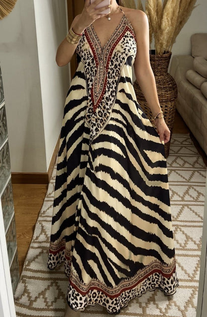 Leopard Boho Silk Dress - Bohèmea Butik