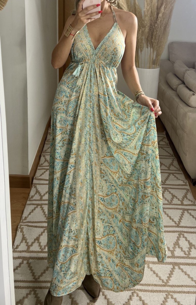 Twist Silk Maxi Dress - Bohèmea Butik